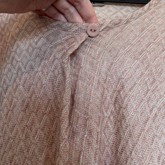 FLAX 100% Linen Soft Mauve Diamond Pattern Top Size Large Lagenlook Minimalist - Picture 3 of 7